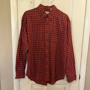 L.L. Bean Vintage Scotch Plaid Lightweight Flannel Button Down Shirt Sz XL Red